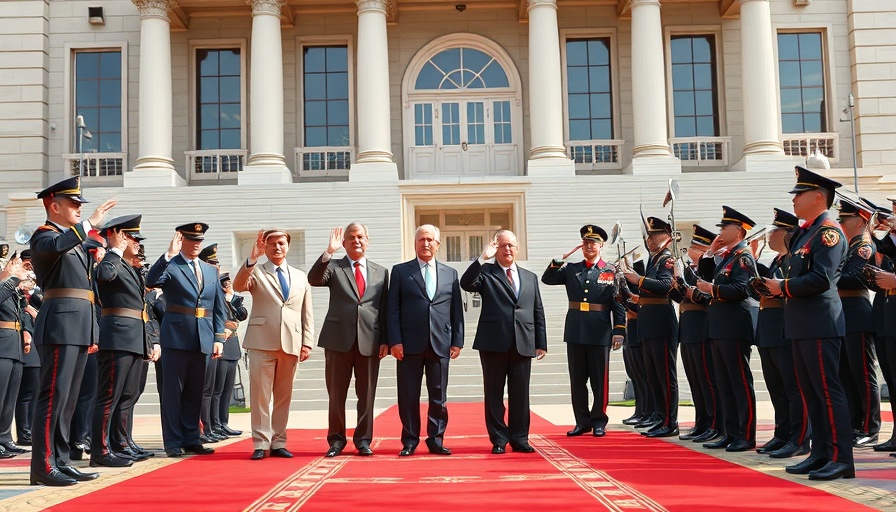 Dignitaries at State of the Nation Address stand solemnly as band plays.