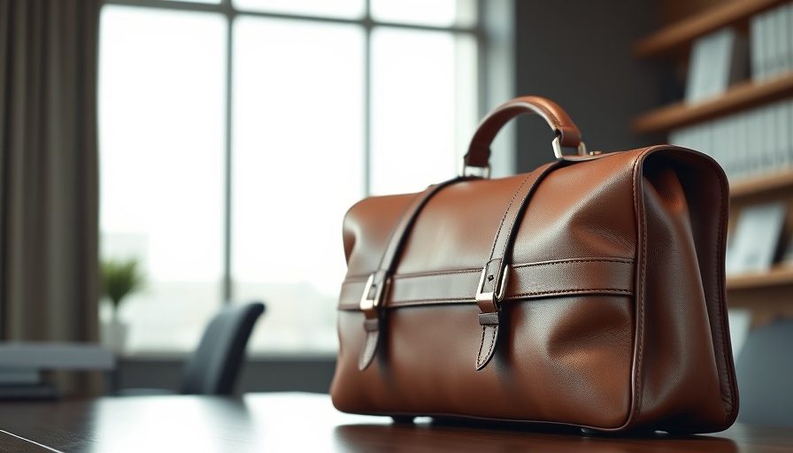 Sleek brown briefcase on desk ideal for BOT team for marketing.