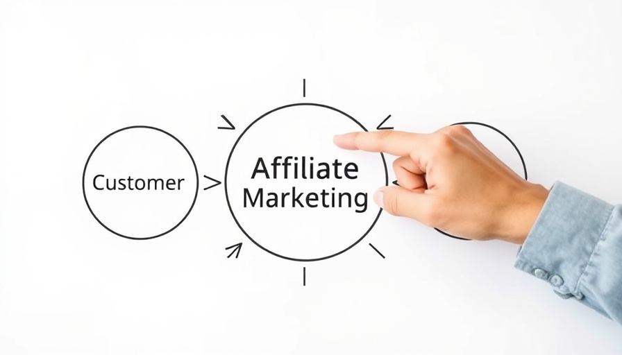 Affiliate marketing diagram with hand pointing for lawyer lead generation.