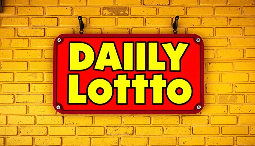 Colorful Daily Lotto sign on a yellow brick wall.