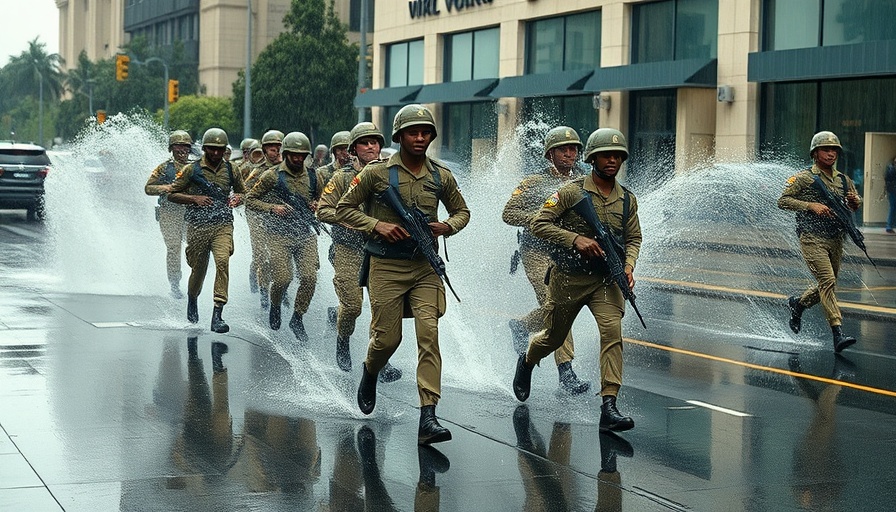 South African soldiers march through rain during repatriation ceremony.