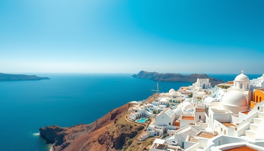 Santorini's stunning cliffside buildings with deep blue sea.