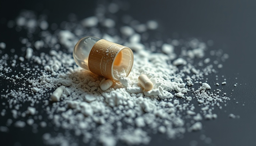 Amphetamine salts capsule spilling powder on a surface.