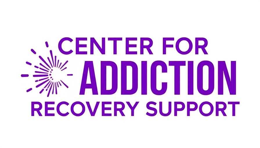 Addiction Recovery Support logo with purple text and abstract design.