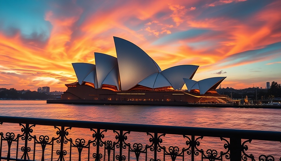 Rugby World Cup 2027 venue with Sydney Opera House at sunset.