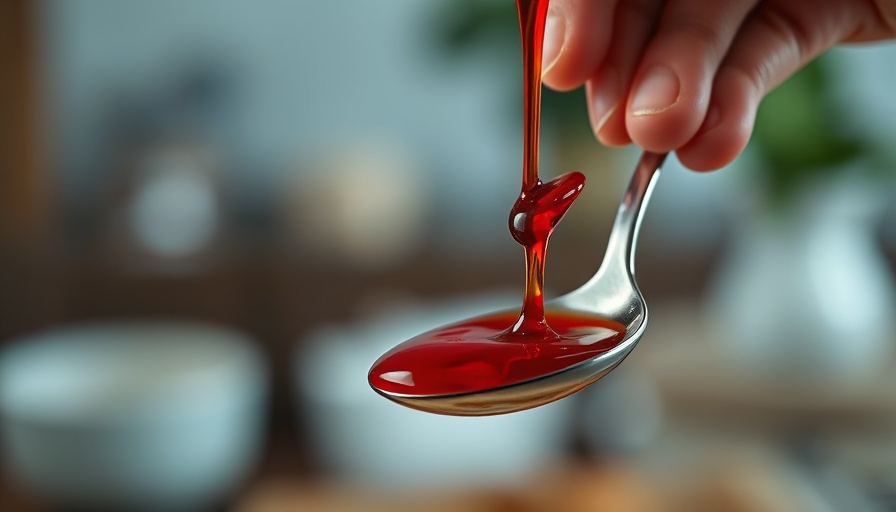 Pouring syrup into spoon, close-up, Lean Drink concept.