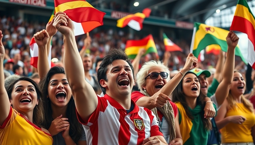 North-South derby fans cheering, waving flags in stadium.