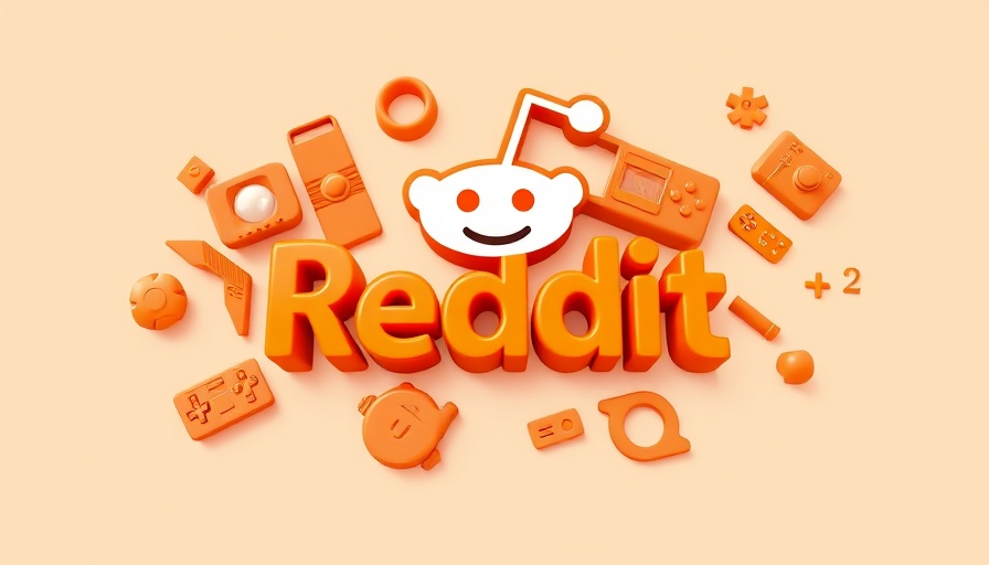 Playful Reddit logo with orange 3D icons in a cartoon style design.