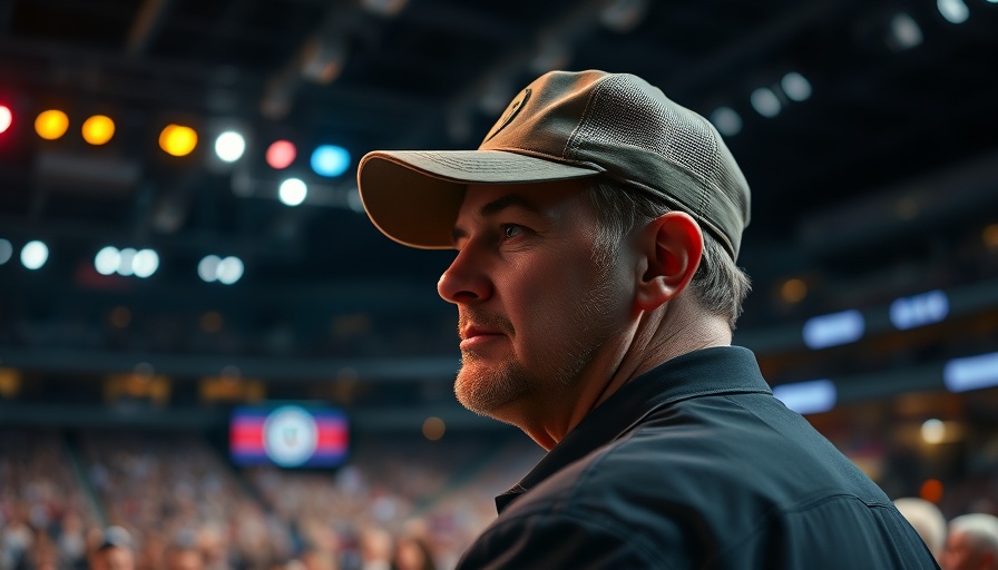 Man at rally with a thoughtful expression at a political event