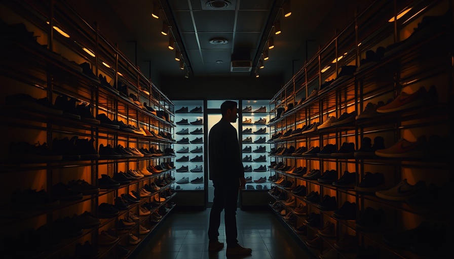 Shoe store during power outage with silhouette of man standing.