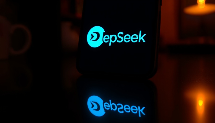 DeepSeek logo on phone screen with soft glow and reflection.