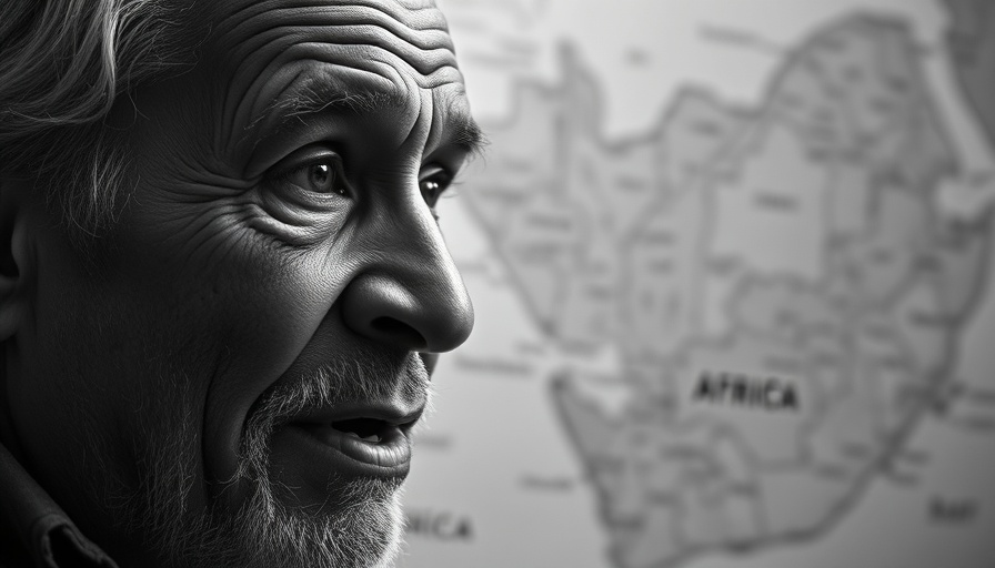 Close-up of a man speaking with map background, refugee status topic.