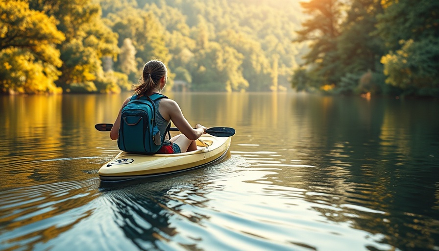 Woman kayaking in lush, sunlit environment