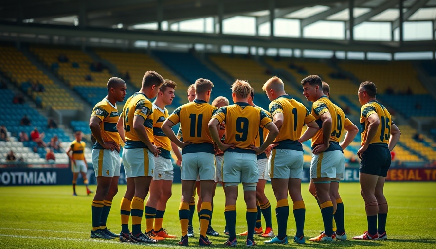 Junior Springboks rugby players huddling during practice.