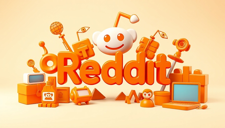 3D Reddit logo with orange objects on a neutral background.