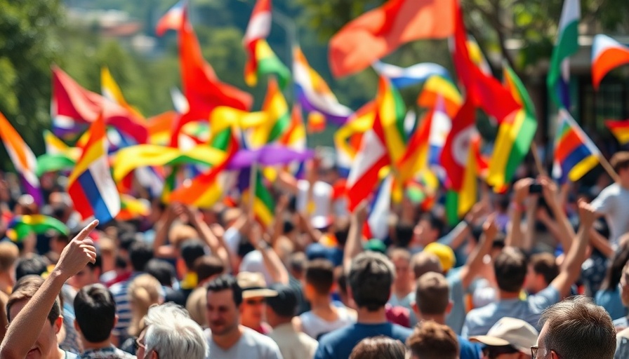 Digital Nomads celebrating with vibrant flags outdoors.