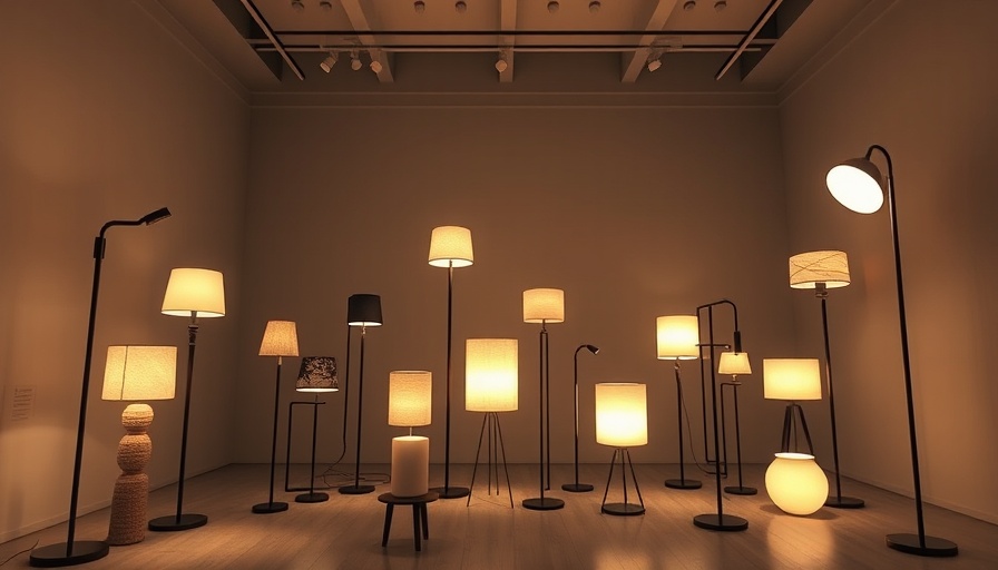 Ross Hansen Lighting Design featuring unique floor lamps in a minimalist gallery.