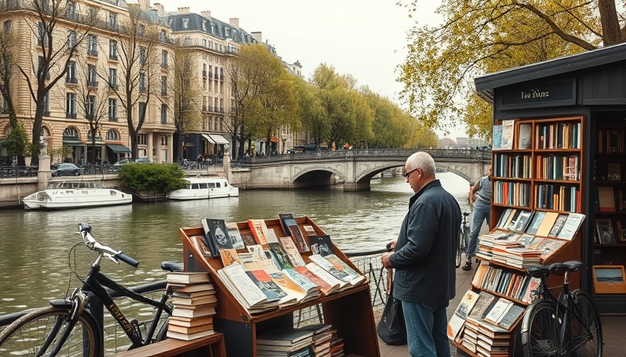 New Paris Dispatch insights on Seine-side booksellers with photorealistic scene.