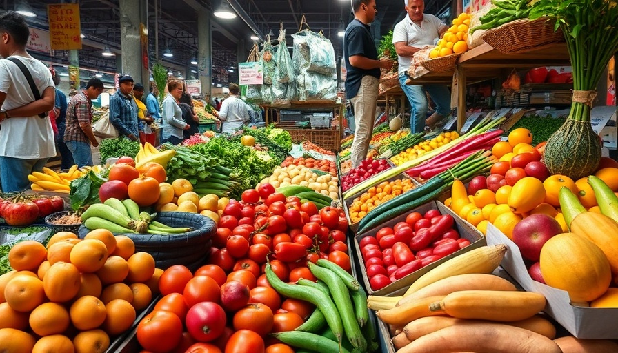 Fresh produce in South African market reflecting food prices.