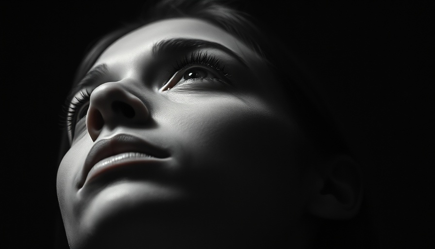 Monochrome portrait with dramatic lighting, upward gaze.