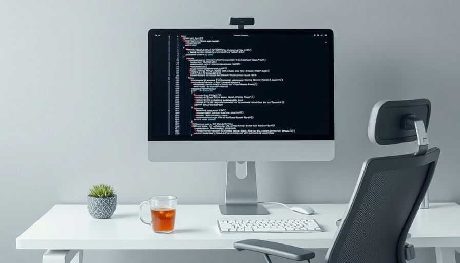 Modern desk setup with coding computer screen and chair, relevant to Middle Eastern monarchies security strategies.