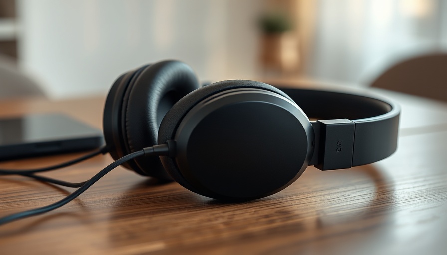 Sleek black noise-canceling headphones on a wooden table.