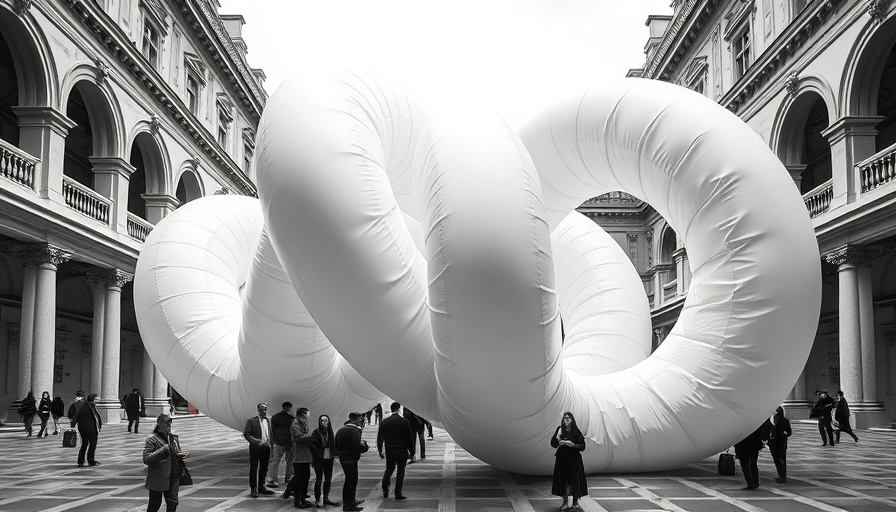 Massive twisting inflatable sculpture at Milan art fair