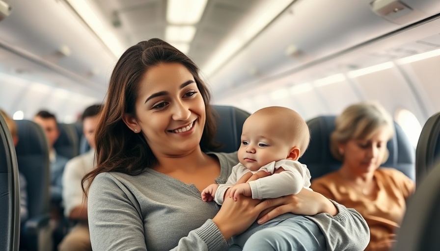 Mother and baby seated in airplane during travel