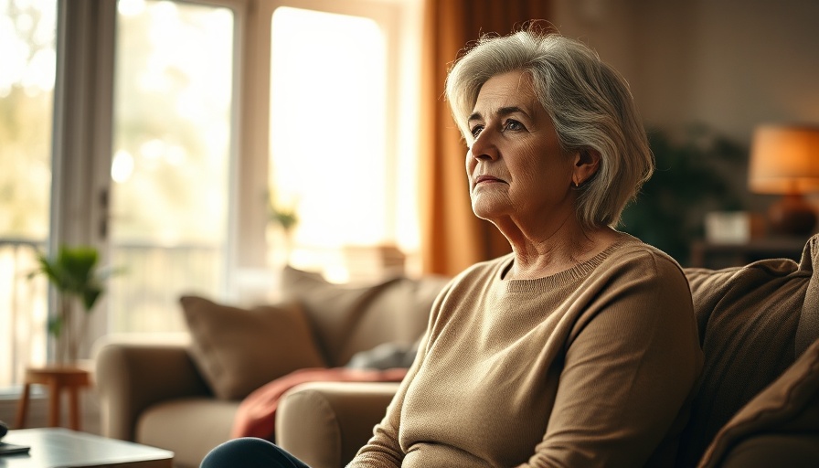 Middle-aged woman contemplating in cozy room, navigating menopause.