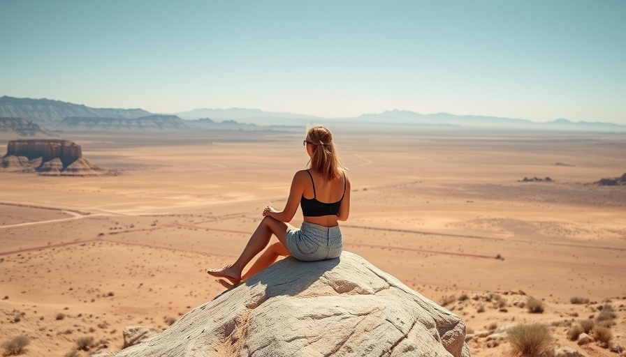 Woman meditating on a rock in desert showing mindfulness to reduce anxiety and stress.