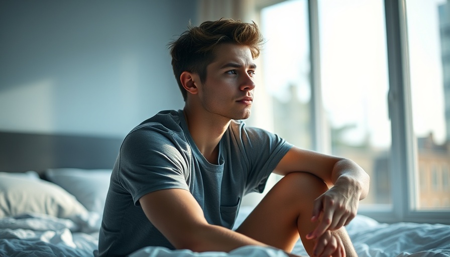 Young man feeling stressed on a rough mental day in a calm bedroom.