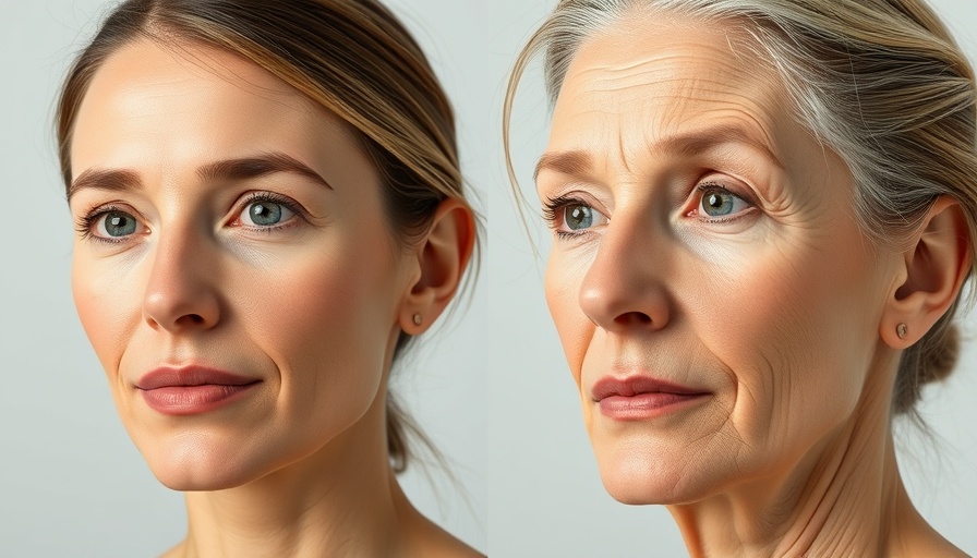 Comparison of youthful and aged face, highlighting aging effects.