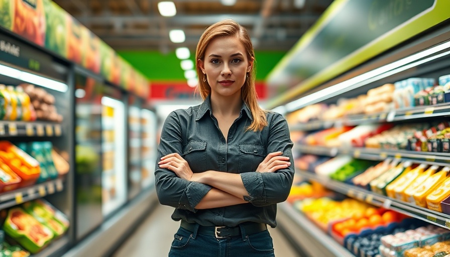 Determined woman stands in grocery aisle supporting Health Promotion Levy South Africa.