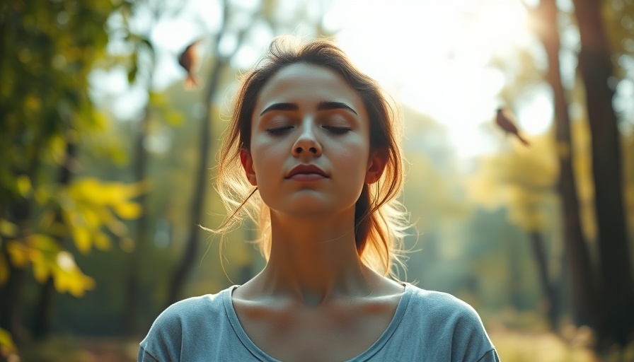 Serene woman meditating in forest, symbolizing mental health recovery through prayer.