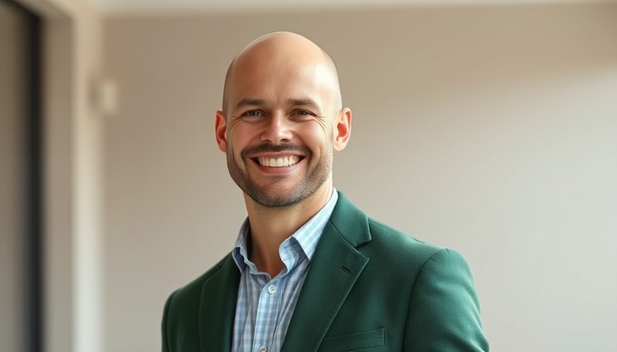 Bald man smiling warmly in a green blazer, dealing with loved one's ashes.