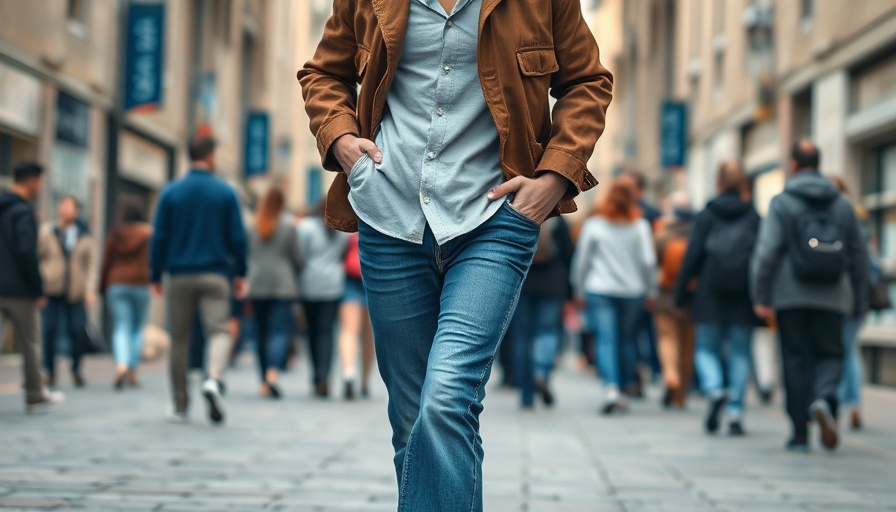 Person showcasing flares fashion trend in urban setting.