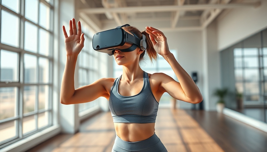 Woman using VR headset for smart fitness in a gym setting, showcasing data safeguarding.