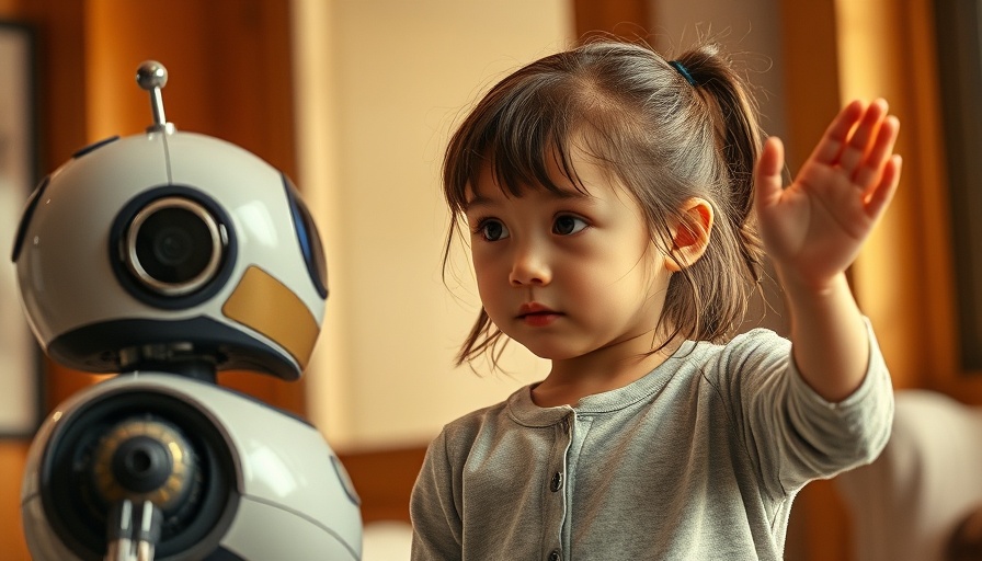 Young girl interacting with an AI character bot indoors.