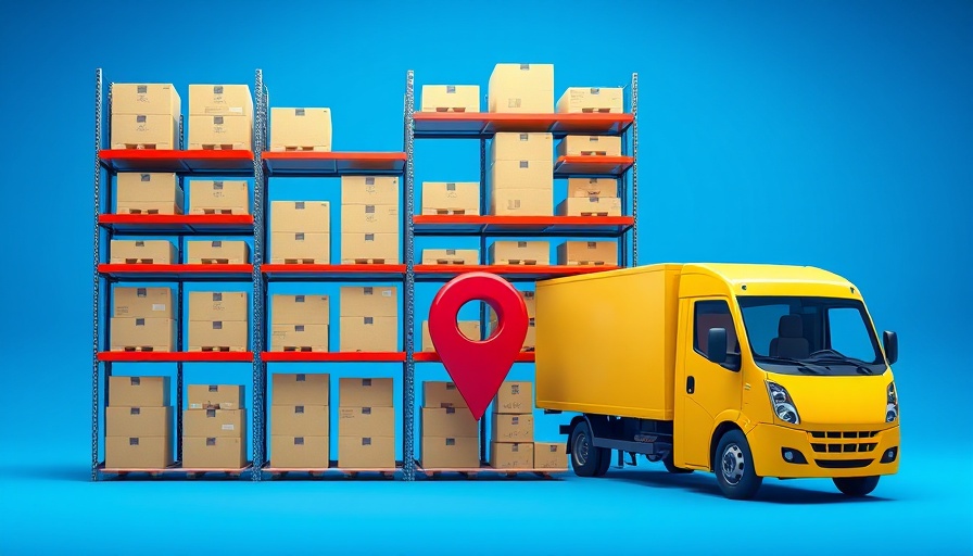 Technology revolutionizing logistics with 3D location pin and truck.