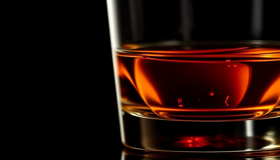 Amber whiskey glass in high-contrast lighting, showcasing Irish Whiskey Maturation.