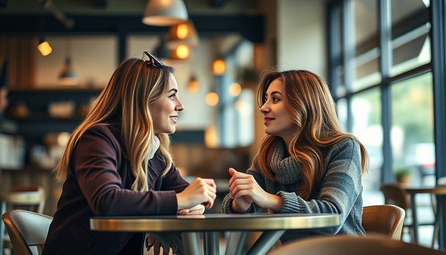 Two women discussing subtle signs of narcissists in a cafe setting.