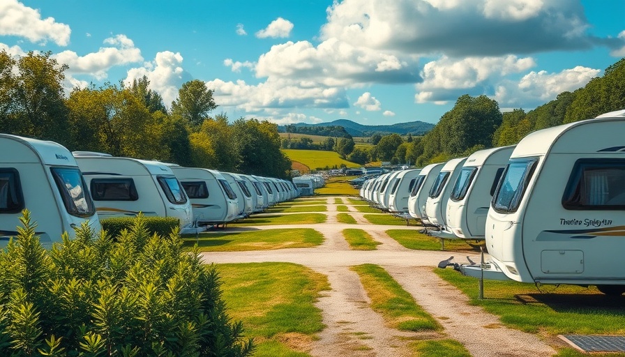 Modern caravan park showcasing industry growth, vibrant scenery.