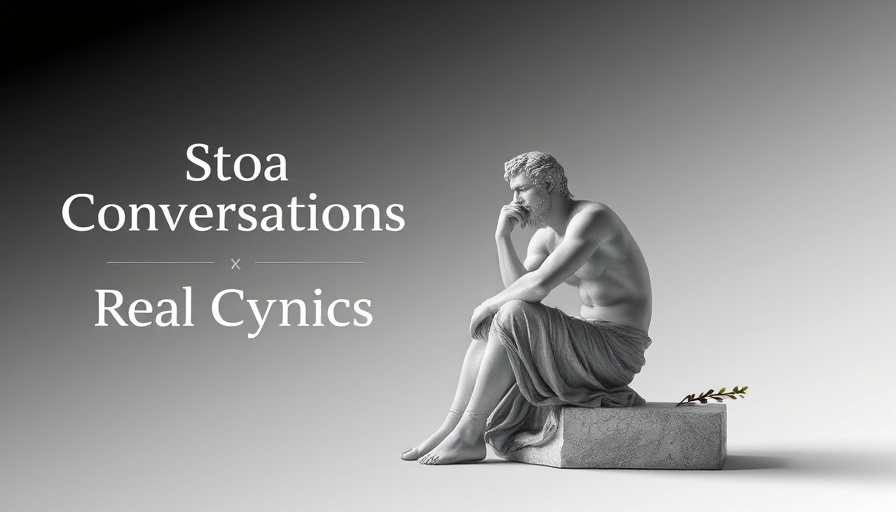 Cynic philosophy image featuring a Greek statue and 'Stoa Conversations'.