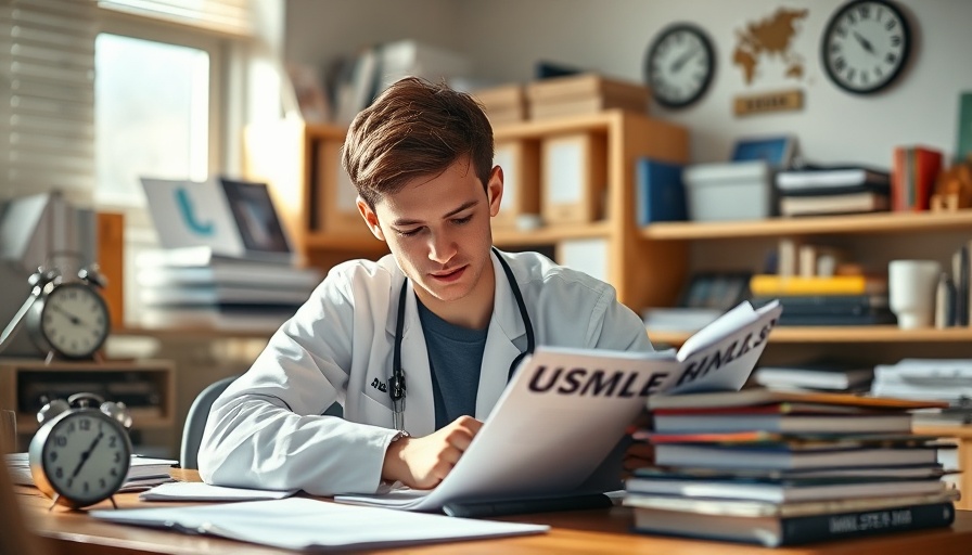 Focused student with USMLE Step 2 materials emphasizing time management.