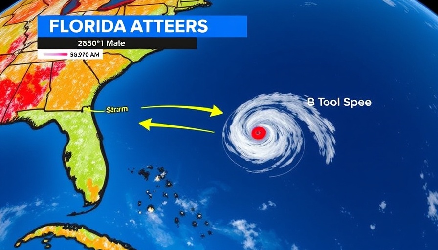 Weather forecast map showing storm approaching Florida.