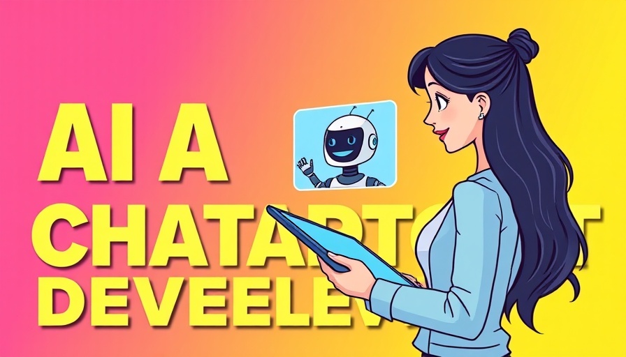 AI Chatbot Development illustration with developer and robot.