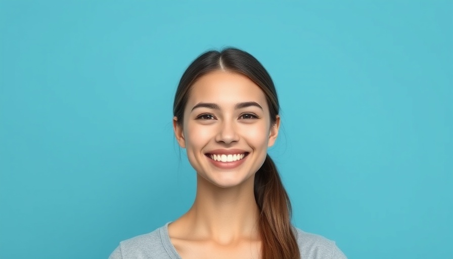 Smiling young woman portrait against a blue background.