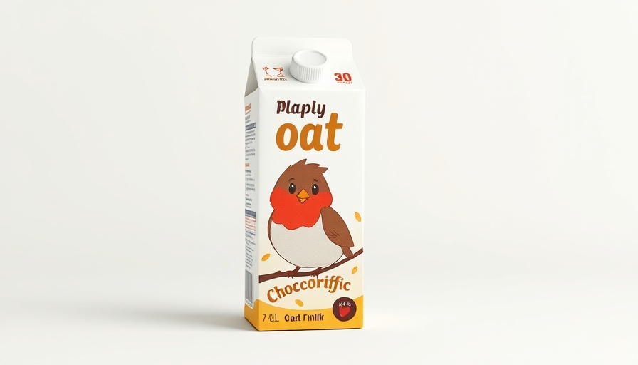 Colorful oat milk carton with robin design for plant-based oat milk for families.