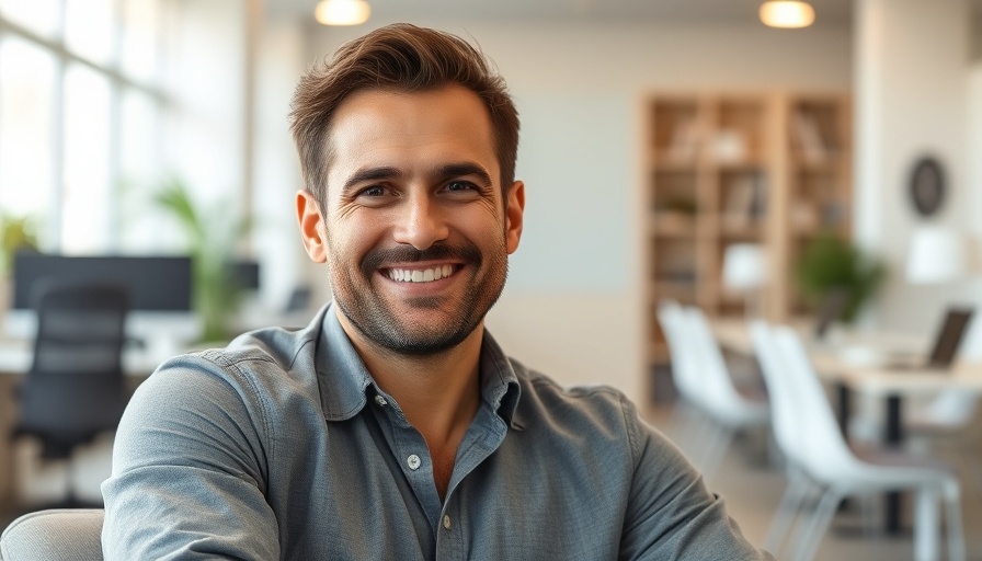 Casual man in an office setting related to Los Angeles County homelessness.