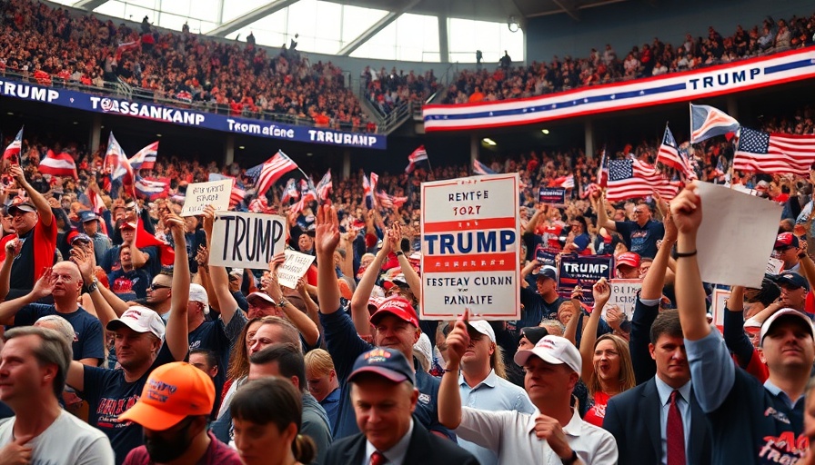 Enthusiastic Trump supporters holding banners at a rally.